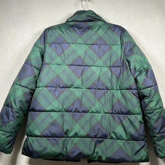 Old Navy Womens Fraser Plaid Green Navy Fleece Lined Puffer Jacket Coat Medium - Picture 5 of 8